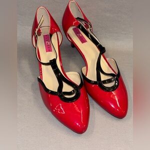 Pleaser Red and Black Patent Heels size 11 retro funky unique 50s kitten heel